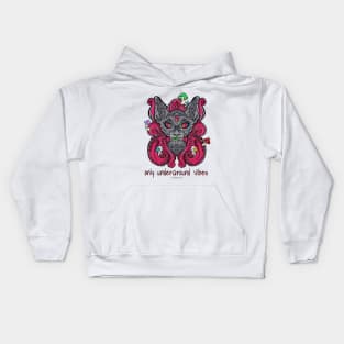 Only underground vibes - Catsondrugs.com - rave, edm, festival, techno, trippy, music, 90s rave, psychedelic, party, trance, rave music, rave krispies, rave Kids Hoodie